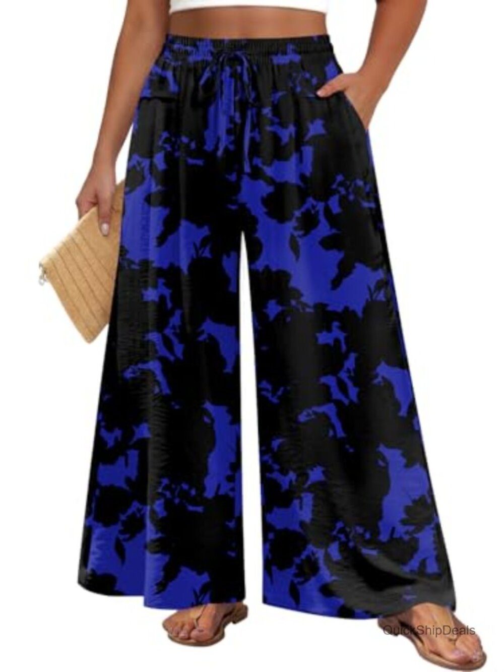 Women's Plus Size High Rise Wide Leg Palazzo Pants Flowy Casual